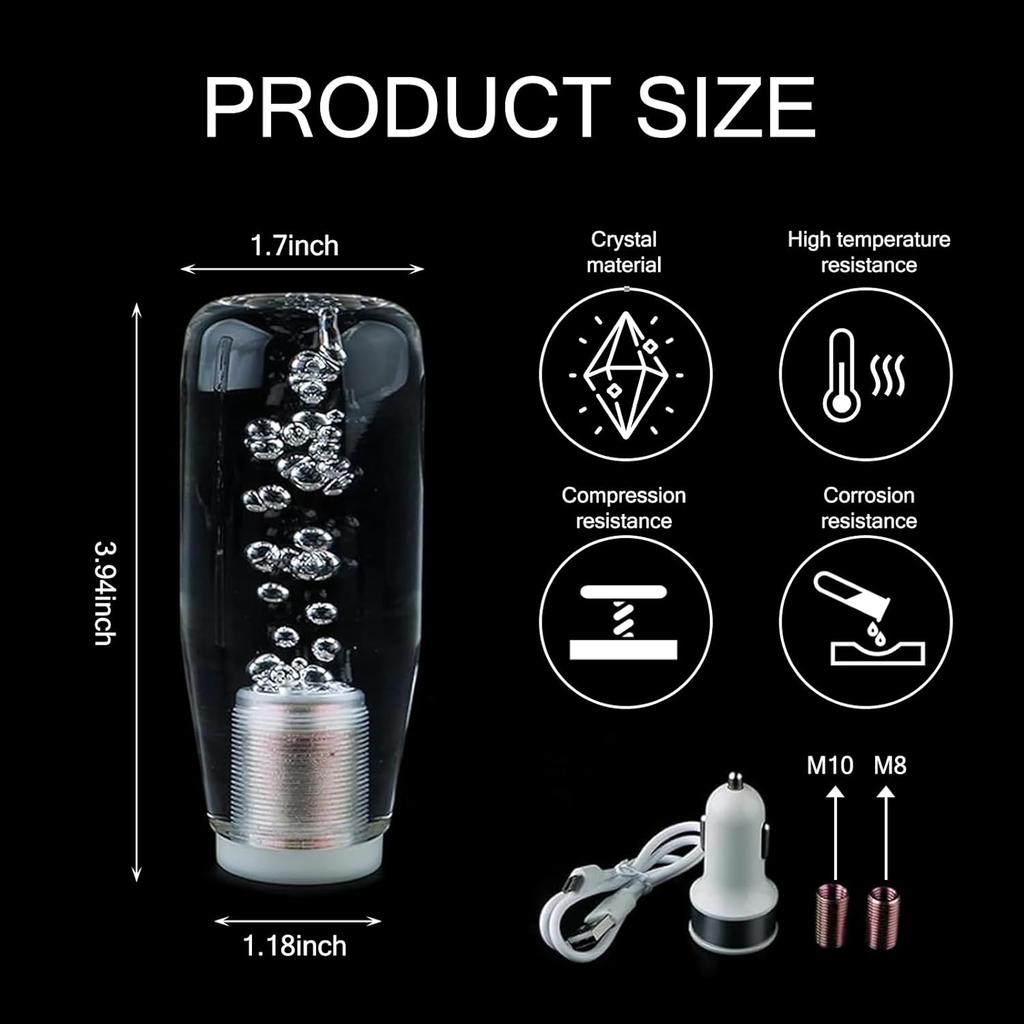 1 PC Car Speed Shift Knob, 3.94" X 1.7" X 1.18", Transparent Crystal Bubble Gear Shift Knob with LED Lights, Easy To Install, Suitable for Most Car