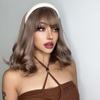 Medium Long Wave Ombre Brown Blonde Wigs with Bangs High Temperature Fiber Synthetic Wigs for Women Daily Cosplay Wigs