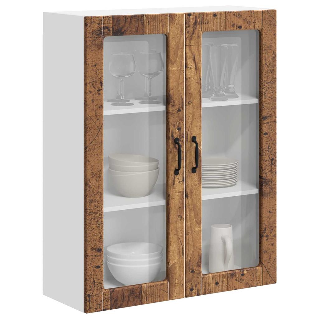 Wall Mounted Glass Cabinet LUCCA Reclaimed Wood Look 80 X 31 X 100 Cm Particleboard