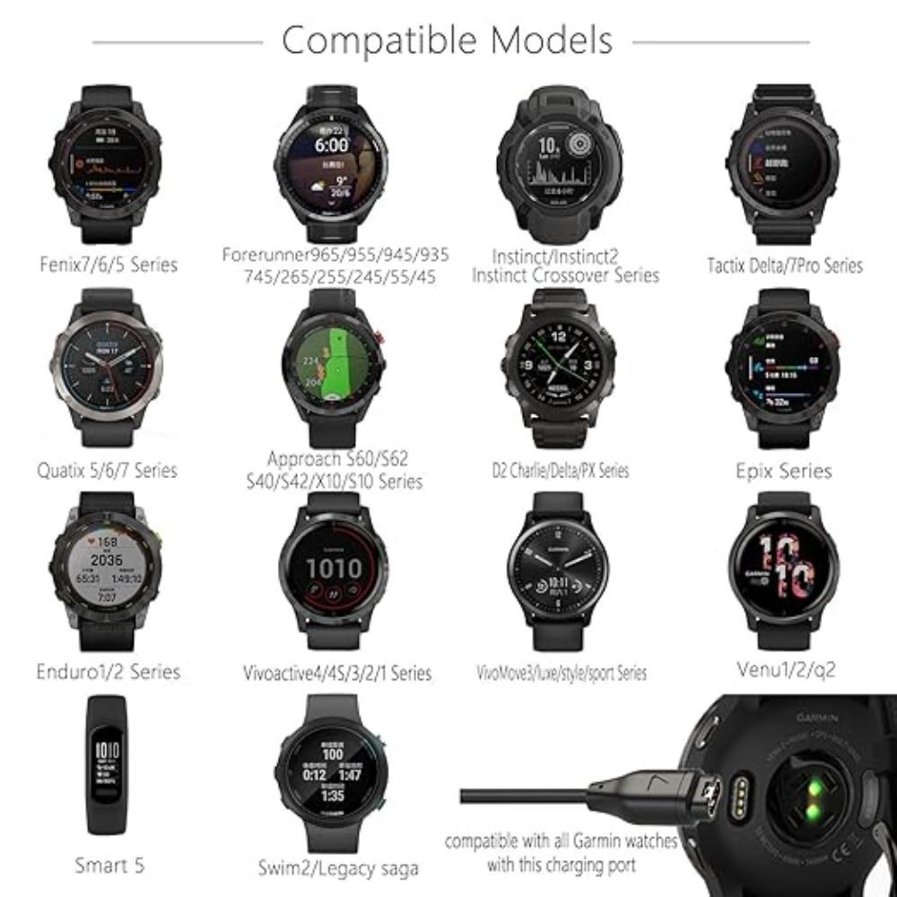 For Garmin Fenix 8  5X Plus 6   Pro7  Instinct E 1 2S Charger USB-C Charger Smartwatch Charger Cable Replacement Charger 3.3ft