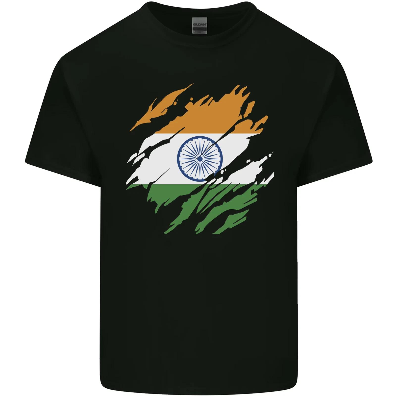 Torn India Flag Indian Day Football Kids T-Shirt Childrens S