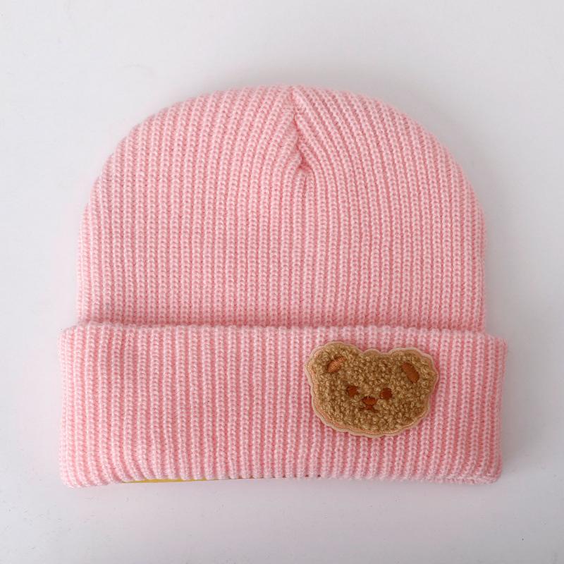 Cute Bear Solid Color Wool Hat Women's New Autumn and Winter Warm Ear Protection Versatile Knitted Hat Tide