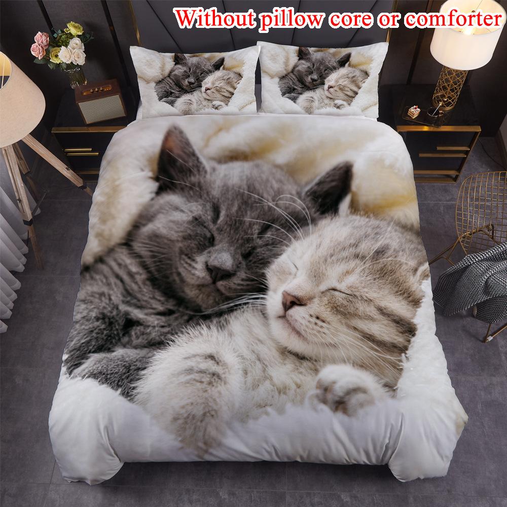 Pet Cat Three-Piece Quilt Cover 3D Digital Printing Bedding Set Bed Cover Home Textile