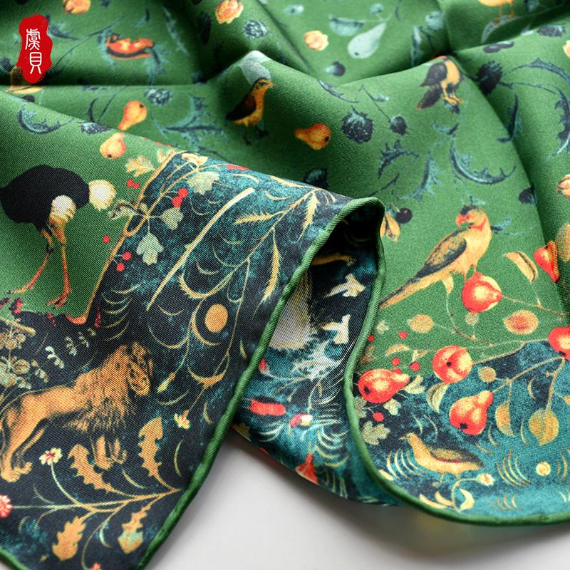 Armeegrün Luxus Naturseidenschal Damen bedruckter Vogel 100% echte Seide Twill Schals Wickeltuch Schal quadratisch 65cm Bandana Dame bufanda