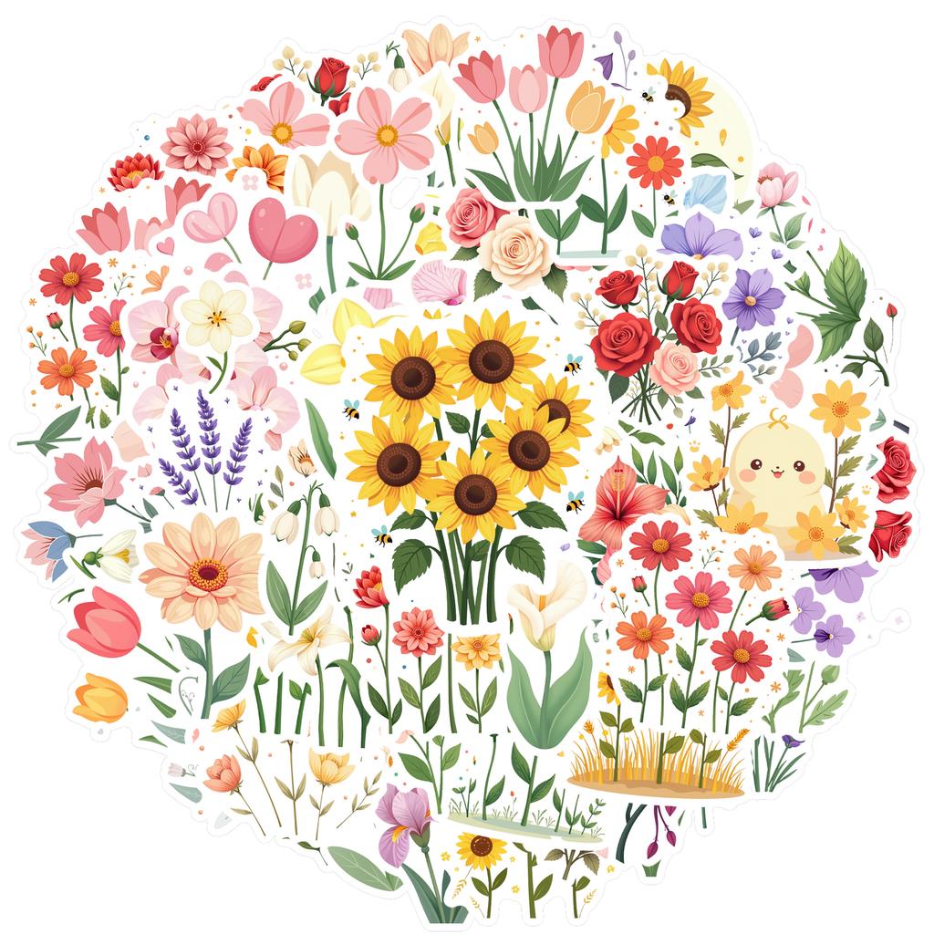 35-200pcs Sring Summer Floral Stickers Flower Natural Decorative Decals Aesthetic Stationery Stickers School Supplies