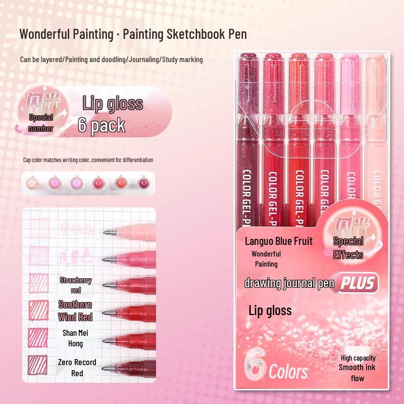Blue Fruit Glitter Pen & Cartoon Artist Retro Paintbrush - DIY Color Journal for Students