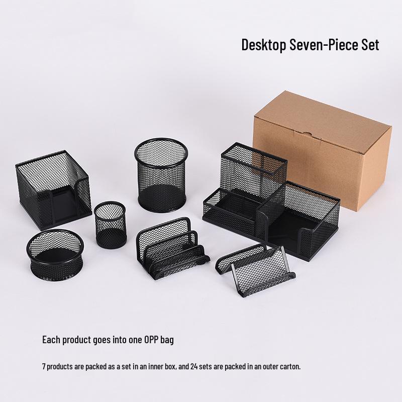 Iron Mesh Multifunctional Pen Holder - Creative Desktop Stationery Organizer for Office & Student Use