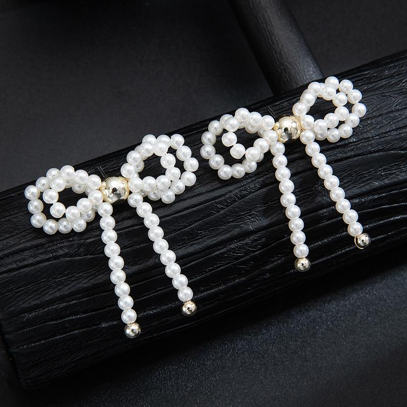 

Vintage Double-Layer Large Bow Bead Woven Stud Earrings for Women Personal Metal Bead Earrings Fashion Date Zircon Accessories белый