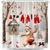 Christmas Shower Curtain Funny Santa Claus Shower Curtain Retro Xmas Holiday Washable Bathroom Decor Bath Curtain With Hooks