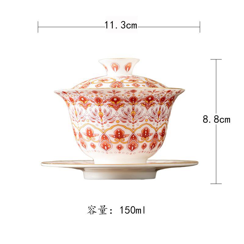 

150ml Dunhuang Phoenix Feather Red Gaiwan Boutique Tea Tureen Tea Bowl With Lid Kit Tea Maker Cover Bowl For Tea Supplies Gift