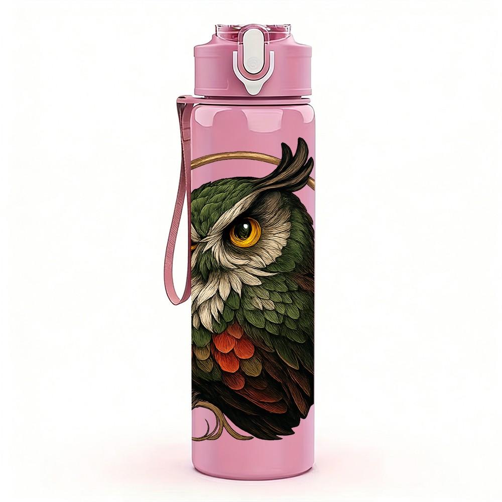 1PC Wise Forest Owl Pattern 750ml Color Plastic Sports Water Bottle Leakproof Flip Straw Lid Suitable for Sports Office Home Use