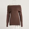 2025 Autumn Winter Women's Sweater Long Sleeve Knitted Crop Top Off Shoulder Sexy Slim Fit Basic Pullover