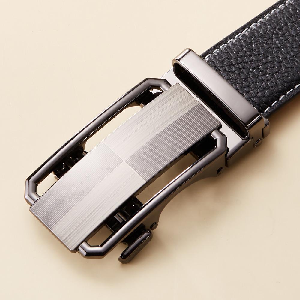 Men's Top Grain Cowhide Leather Belt with Automatic Buckle - Genuine, Casual, Versatile Style