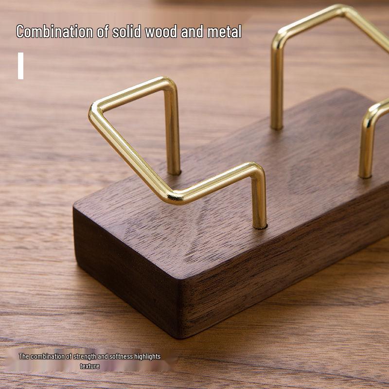 Walnut & Beech Wood Business Card Holder with Brass Accents