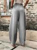 Women's Solid Color Casual Pants with Pockets and Elastic Waist.