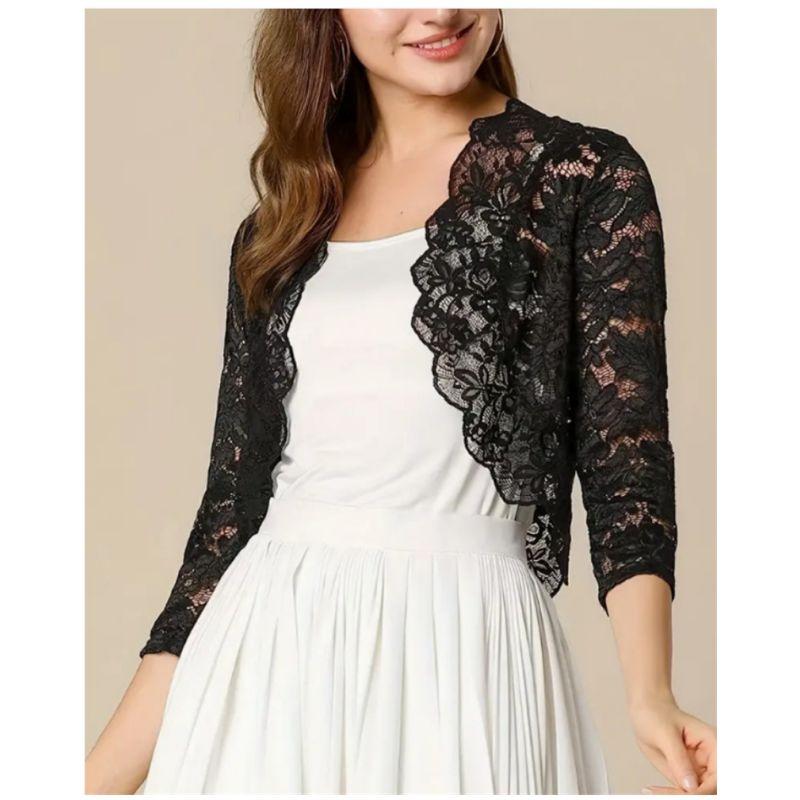 Women Cardigan Ladies Lace Vest Tops Short Vest Collarless Cardigan Lace Shirt