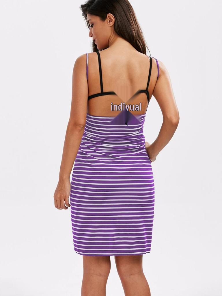European & American Striped Sexy Beach Wrap Sling Holiday Dress