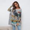 Herbst Damen Strickwaren Übergröße Cartoon Bedruckter Pullover Langarm Casual Pullover Loses Hemd Top