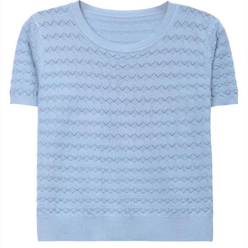 Summer Women New Shoulder Ice Silk Short-sleeved T-shirt Loose and Versatile Foreign Style Thin Bottoming Top Ins Trend