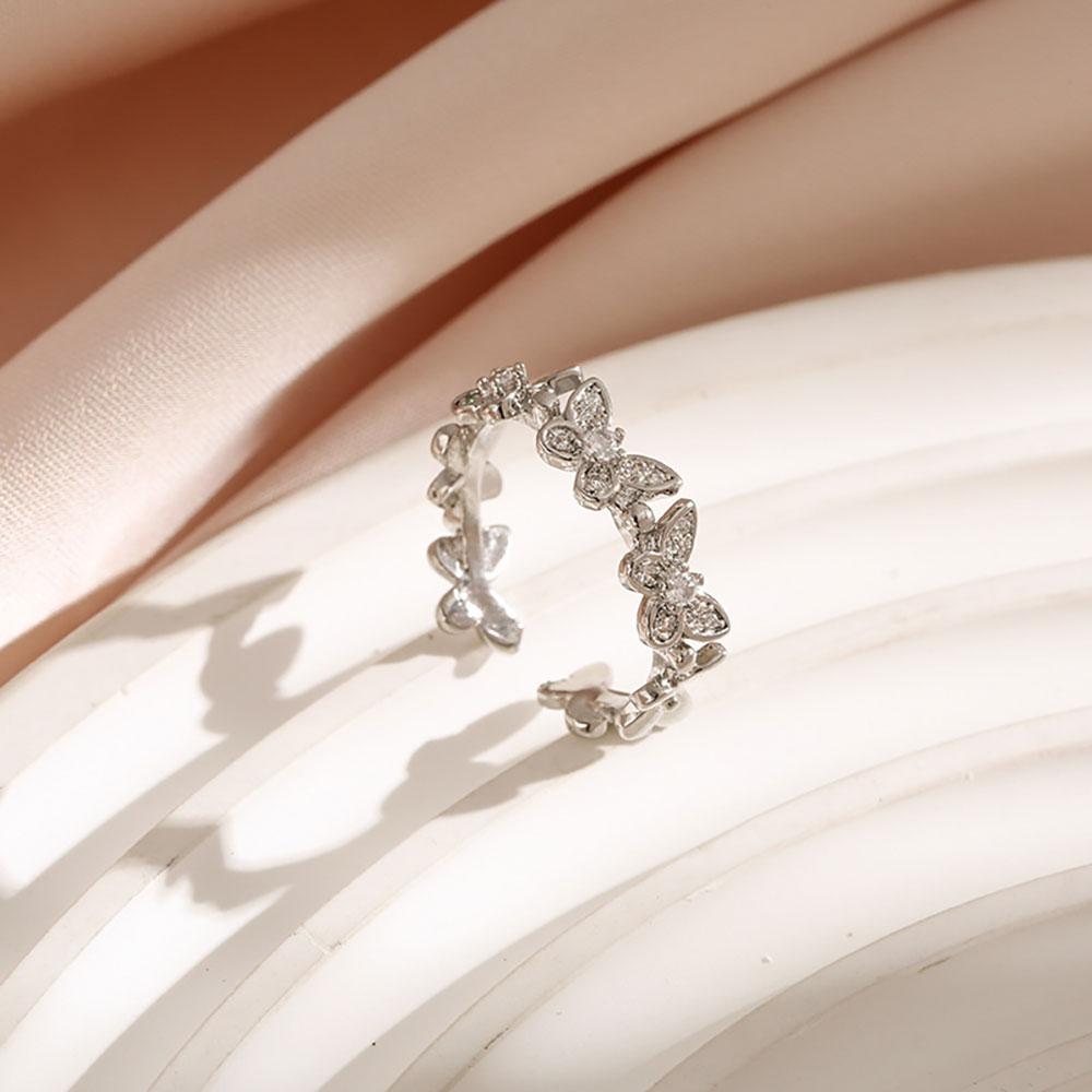 Gold Sliver Color Butterfly Paved Diamond Cuff Rings For Women Copper Adjustable Finger Accessory