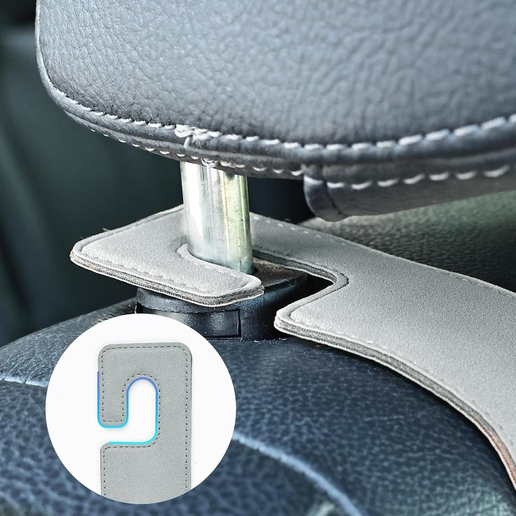 Car Seat Back Hook Metal With Suede Universal Vehicle Headrest Hangers Interior Storage Organizer For Purse Handbag Coat Grocery Bags 2 Pack Light