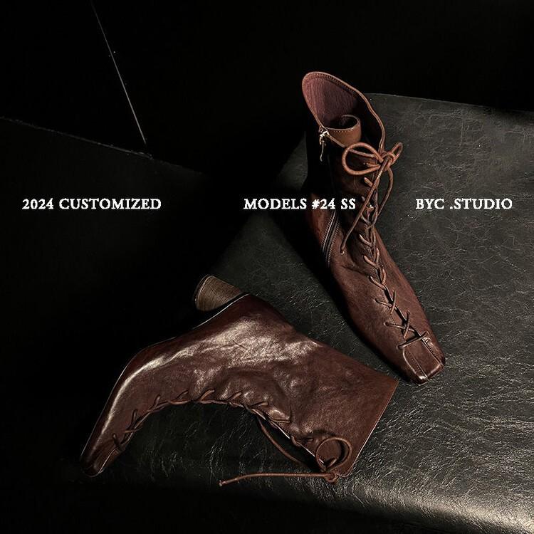 Full Leather French Niche Design Square Head Leather Shoes 2025 New Thick Heel Lace-up Single Shoes Women's High Heel European Goods Women