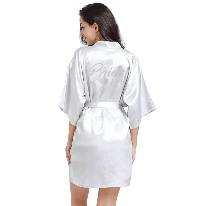Women's Fashion Casual Rhinestone Homewear Summer Thin Kimono Half Sleeve Loungewear Solid Color Morning Robe