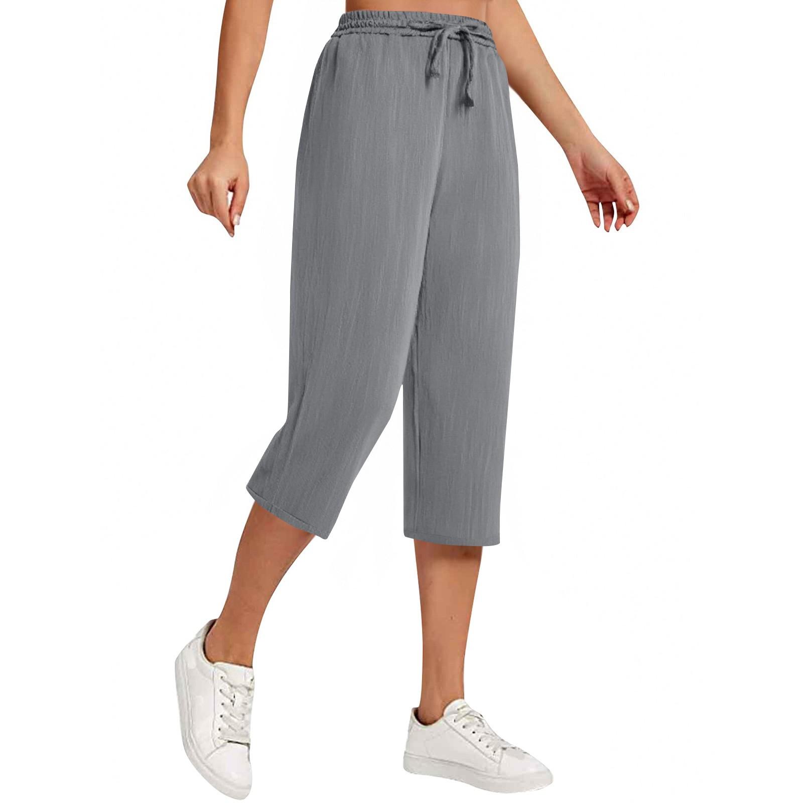 

Жіночі модні однотонні бавовняні конопляні широкі повсякденні штани з кишеньковими шнурками XL