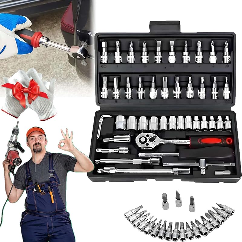 Беспроводной компактный набор трещоток, Новый беспроводной электрический компактный набор трещоток 2025 года с 46 регулировочными инструментами (черный)