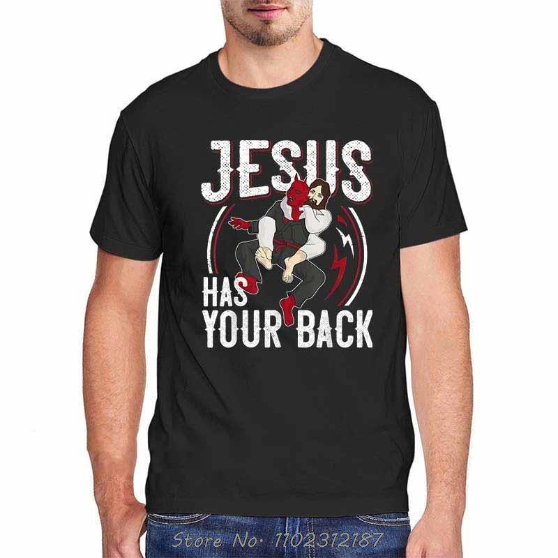Men Jesus Has Your Back Jiu Jitsu Vintage Christian T-shirt Cotton Tops Kawaii Oversized T Shirt Harajuku Oversize Streetwear