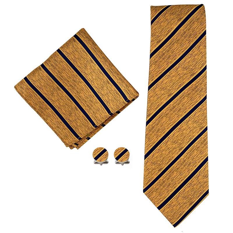 2025 Men's Retro Stripe Solid Tie, Pocket Square & Cufflinks Set
