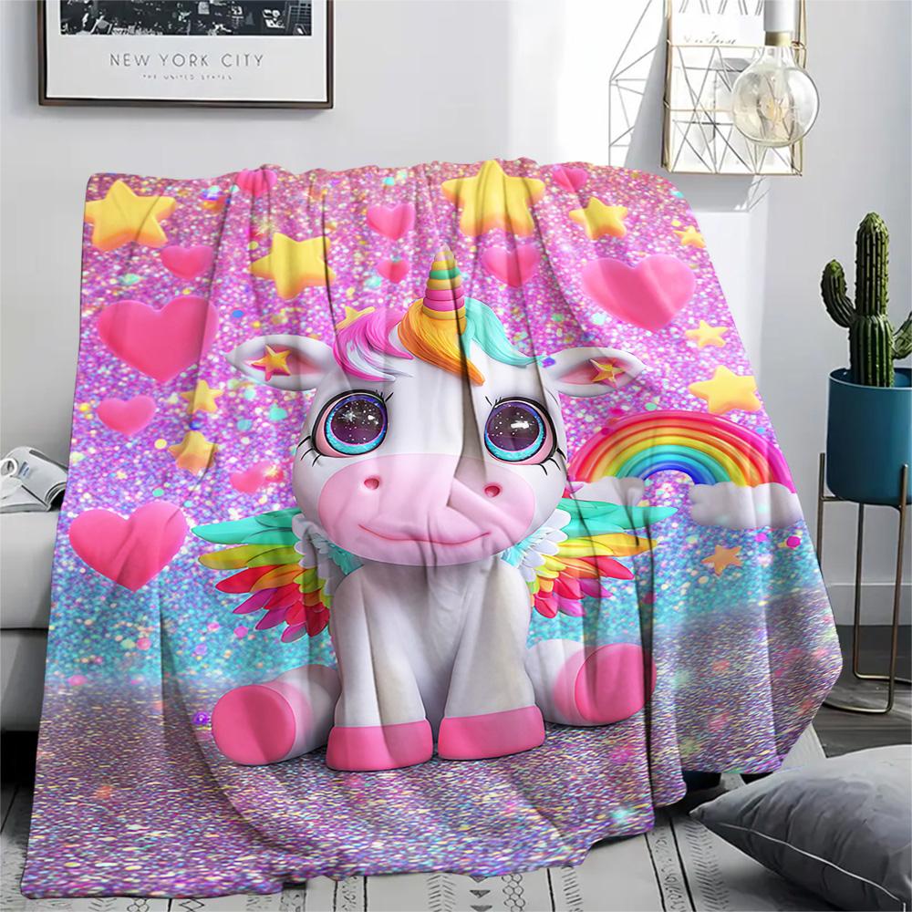 Unicorn Print Flannel Blanket, High Quality Comfortable for All Seasons, Home Decor, Warmth and Comfort, Perfect for Christmas Gifts