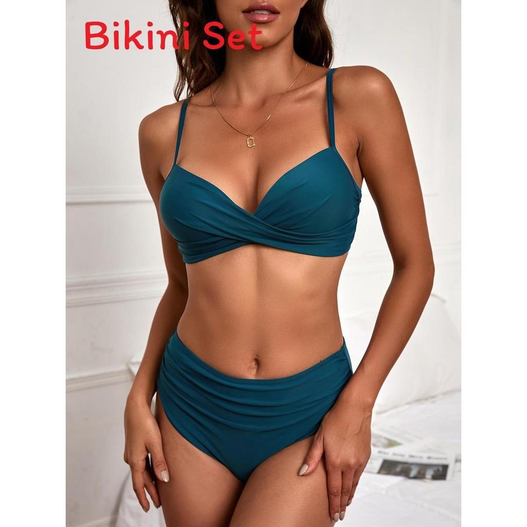 Women Solid Color Bikini Swimsuit With Triangle Top And Steel Support For Summer Beachwear