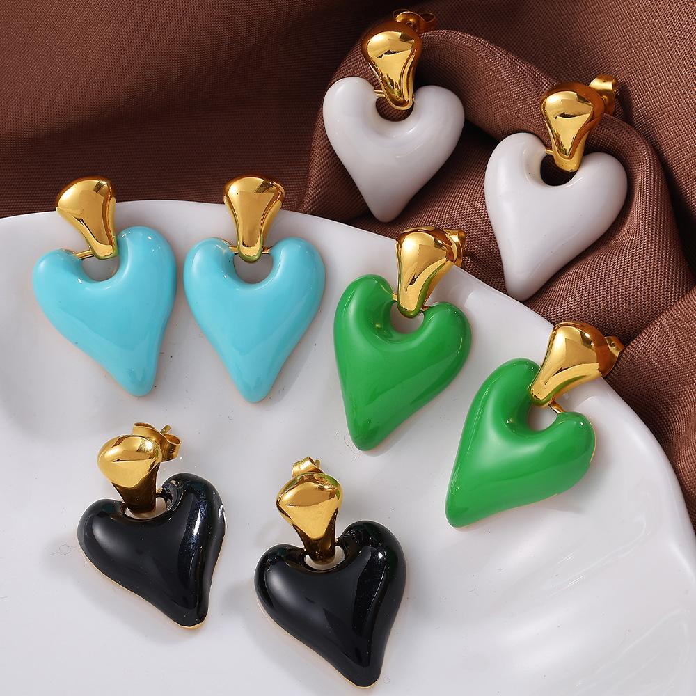 Exquisite Sweet Cool Wind Dripping Oil Love Earrings Women'S Stainless Steel High Sense Versatile Temperament Small Fresh Earrings