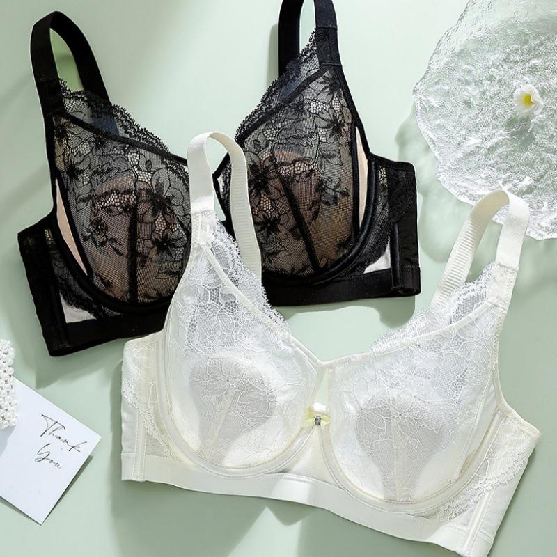 French Lace Crystal Cup Rabbit Ear Bra Soft Steel Ring Adjustment Sexy Push-up Ultra-thin Large Chest Small Underwear