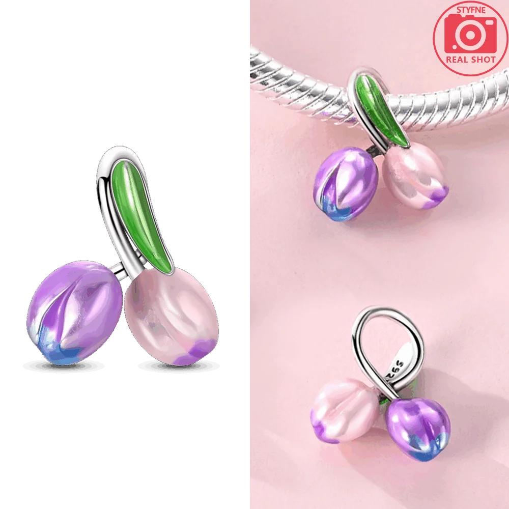 

Pink Tulip Butterfly Pendant Original Copper Bead Fit Bracelet Women Jewelry Diy Anniversary Fine Gif Accessory