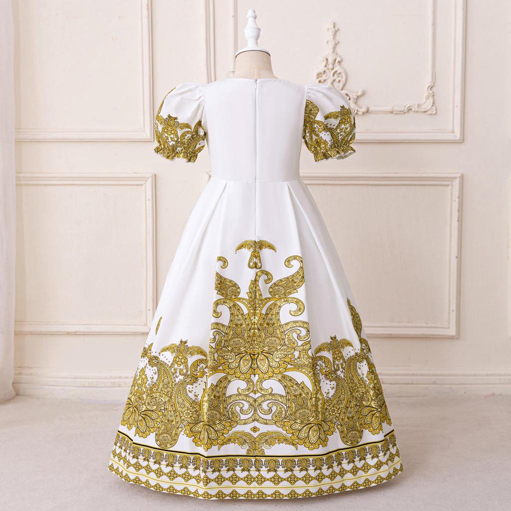 Middle Eastern Long Sleeve Puff Ball Gown Holiday Dress