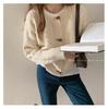 Korean Style Solid Color Knit Cardigan Sweater with Horn Buttons for Women