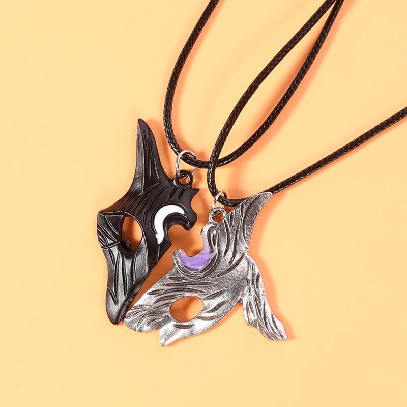 2PCS Antique Silver-plated Necklace Couple Vintage Style League of Legends Peripheral Sheep and Wolf Pendant Jewelry