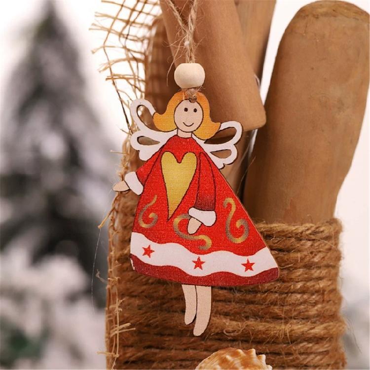 Wooden Holiday Hanging Ornaments Santa Angel Snowman Decoration For Christmas Party And Family Gathering