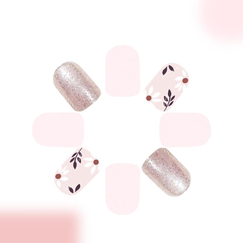 24 Pcs Short Square False Nail Flowers Press On Nail Simple Acrylic Nail Glossy Full Cover Stick on Nail for Woman