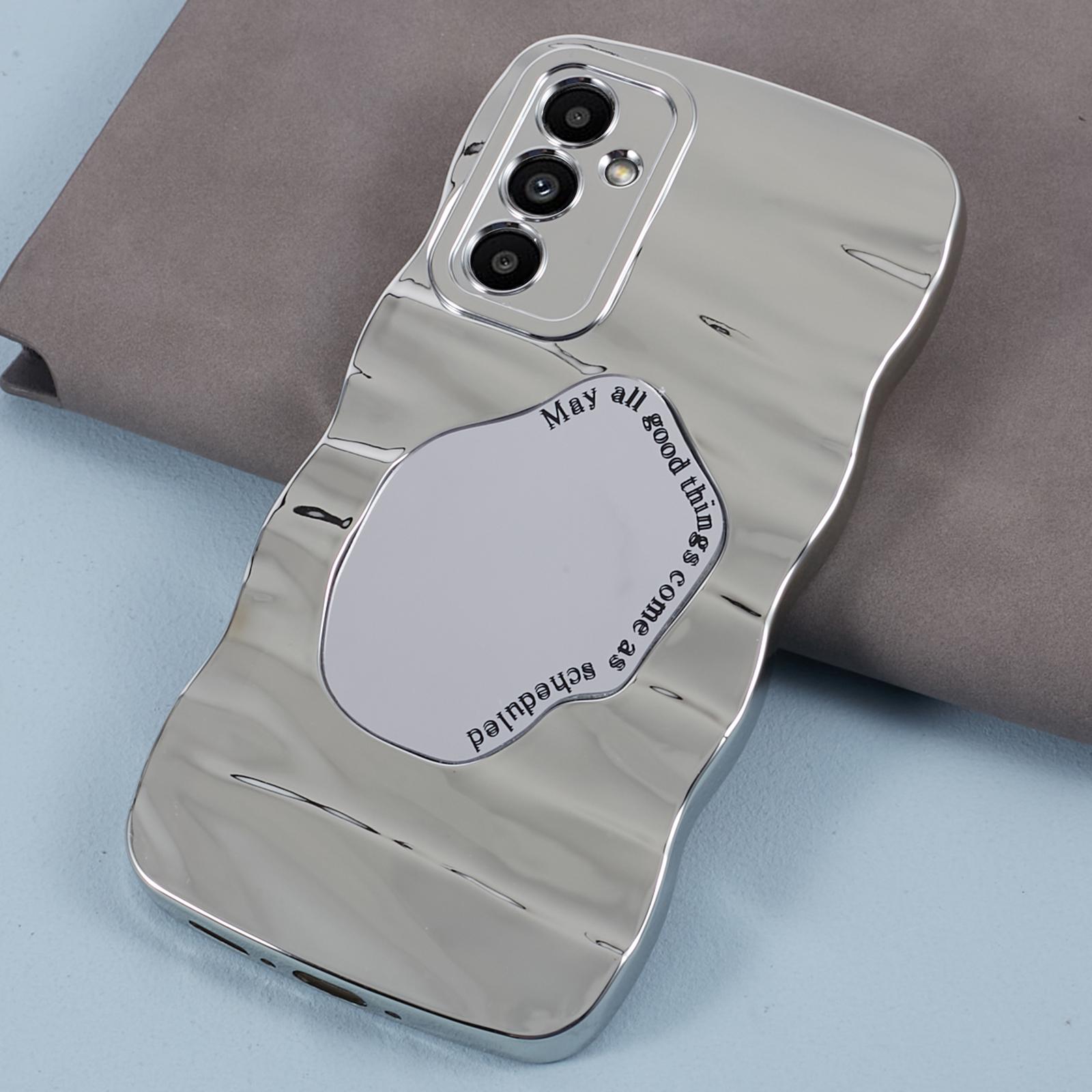 

HYT Series Mirror Case for Samsung Galaxy A34 5G Curly Wave Frame Phone Cover Silver
