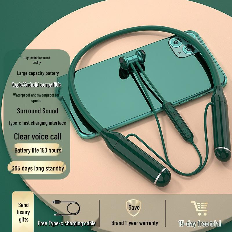 200-Hour Battery Bluetooth Neckband Gaming Earphones with Noise Cancellation