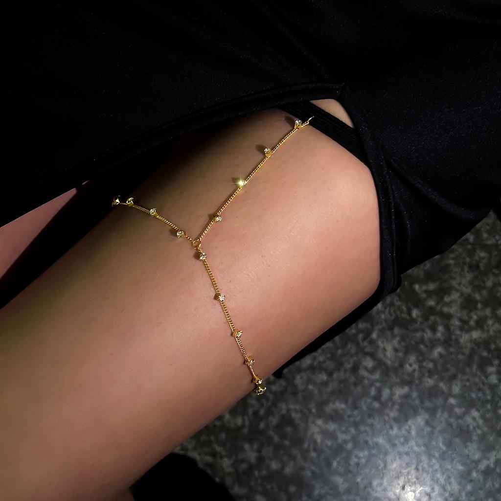 Ingemark Boho Sexy Elastic Band Rhinestone Leg Thigh Chain for Women Summer Bikini Simple Adjustable Body Jewelry Accessories