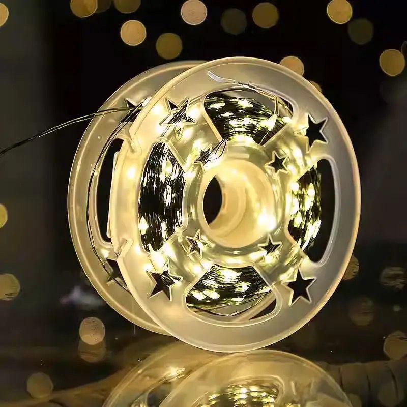 Waterproof LED Christmas Star Light Strip: Dark Green Copper Wire Fairy Lights for Outdoor Decoration