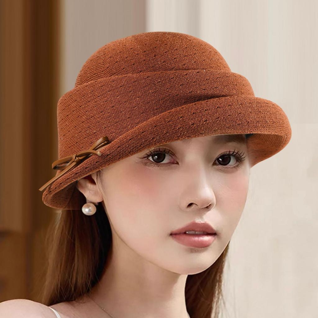 Elegant curled top hat women's spring and summer new sunscreen breathable advanced sense basin hat fashionable face small sun hat hollow