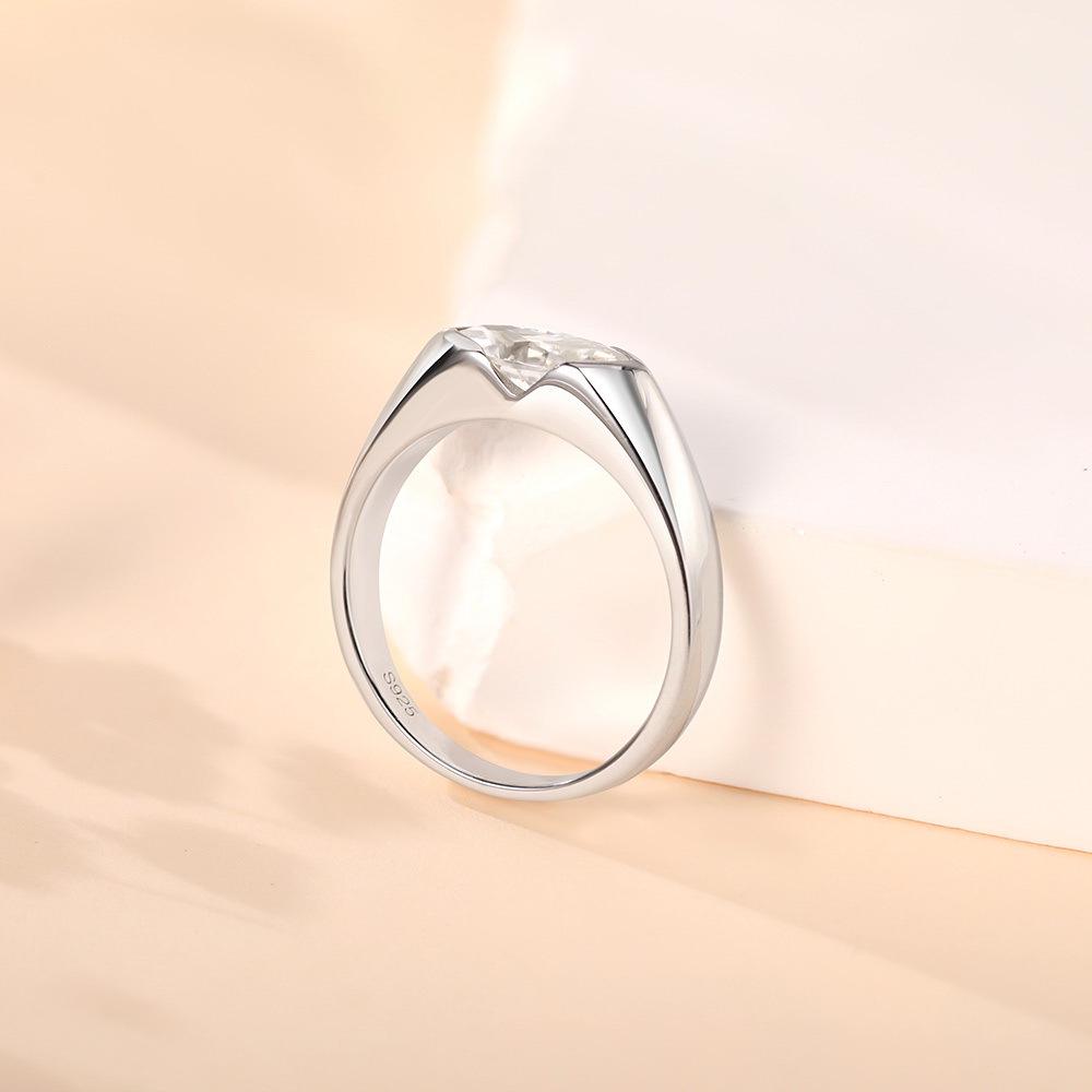 925 Sterling Silver Women's Ring with Simple Marquise Cut Moissanite