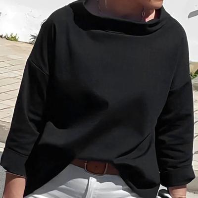 Women Spring Autumn Solid Color Sweatshirt Half High Collar Long Sleeve Loose Fit Tee Shirt Streetwear