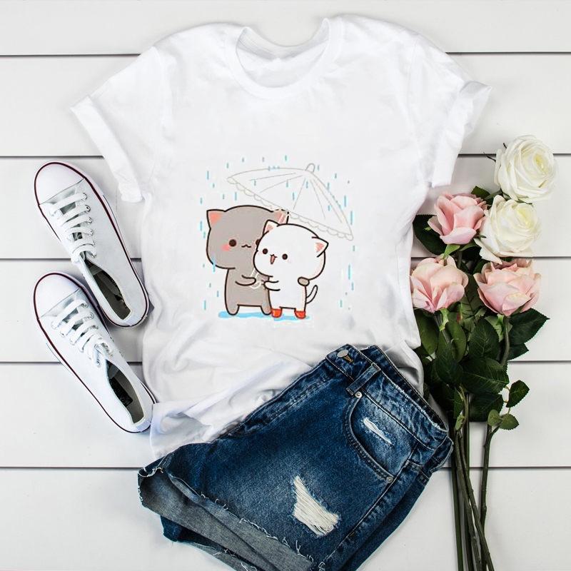 Newly women tshirt cartoon funny cute peach cat print t shirt femme Harajuku kawaii summer tops tee shirt femme tumblr clothes
