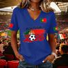 Women V Neck Pullover Short Sleeve Casual T Shirt Soccer Flag Print Portugal Support Top for Fans